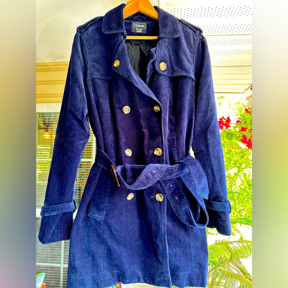 L.L. Bean Women’s Corduroy Double Breasted Navy Blue Pea Coat